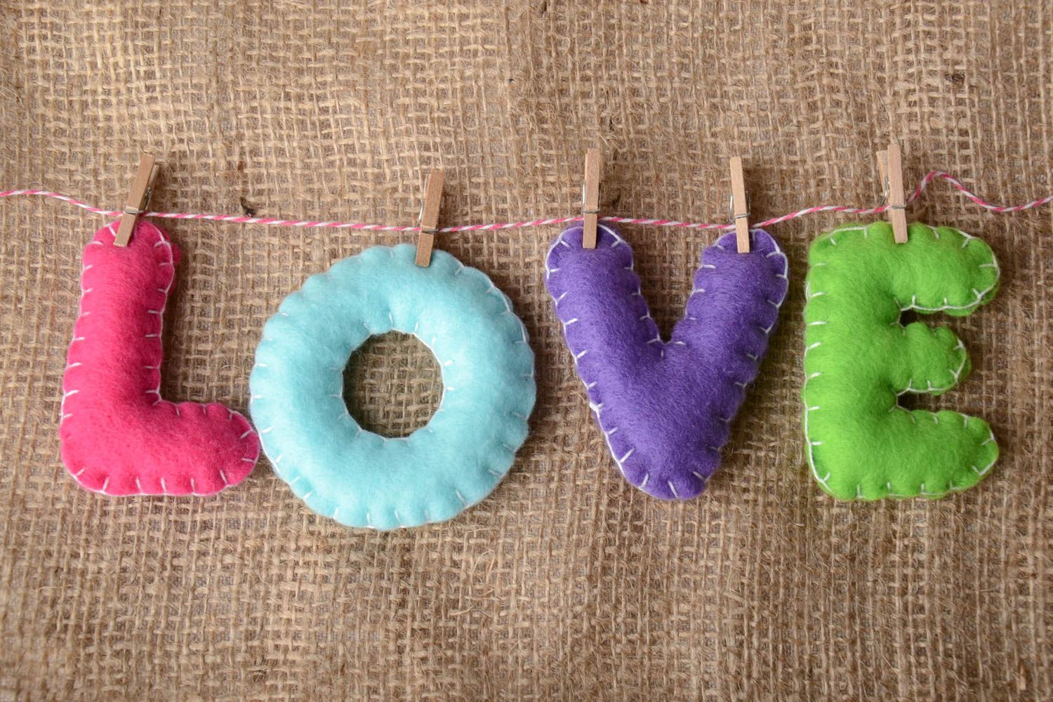 Handmade decorative colorful wall hanging soft letters with cloths pins Love photo 1
