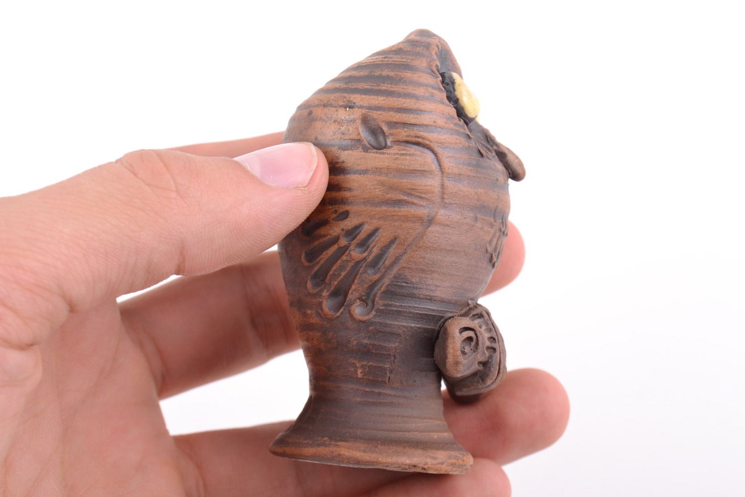 Miniature handmade ceramic figurine of owl kilned with milk photo 2
