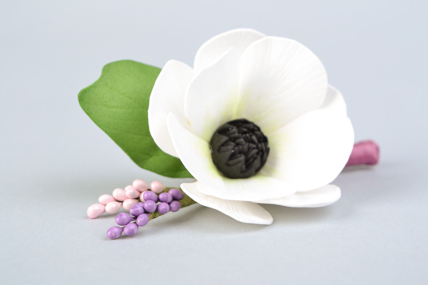 Flor para testigo artesanal de goma EVA Anemona blanca foto 3