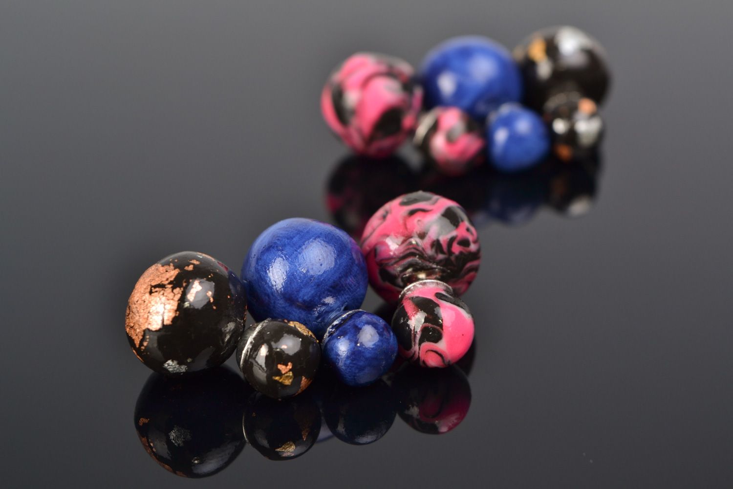 Handmade designer polymer clay stud earrings set of 3 pairs of different colors photo 1
