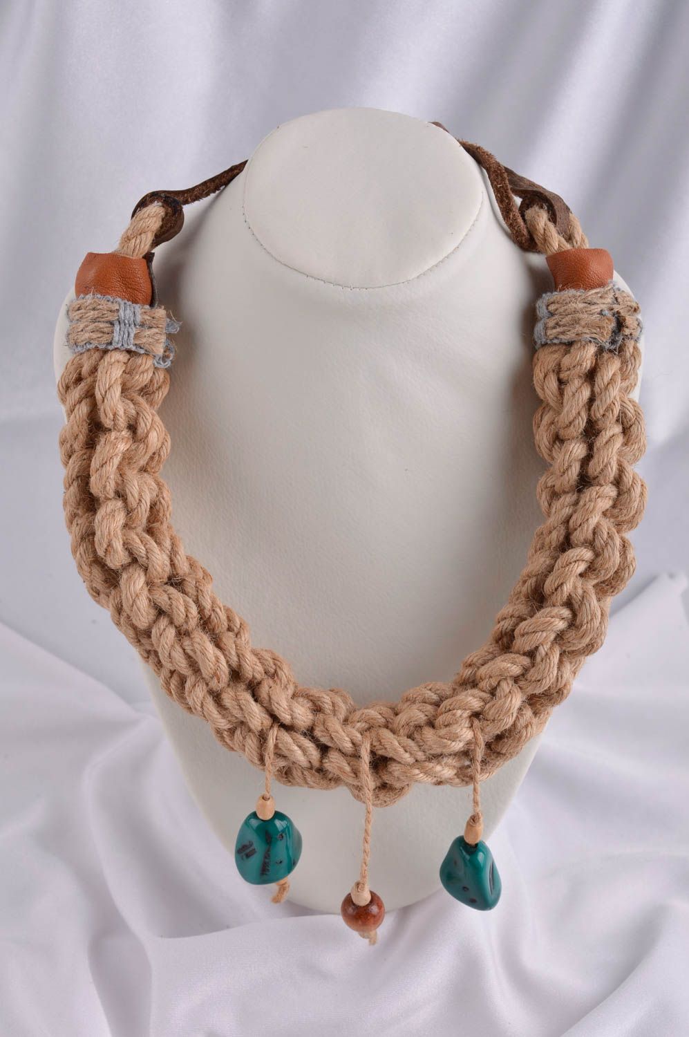 Woven necklace with charms handmade cord necklace modern jewelry for women photo 1