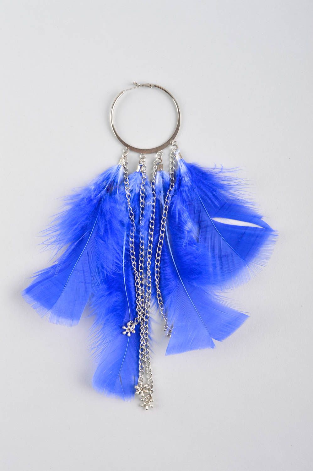 Boucles d'oreilles plumes bleus Bijou fait main design original Cadeau femme photo 3