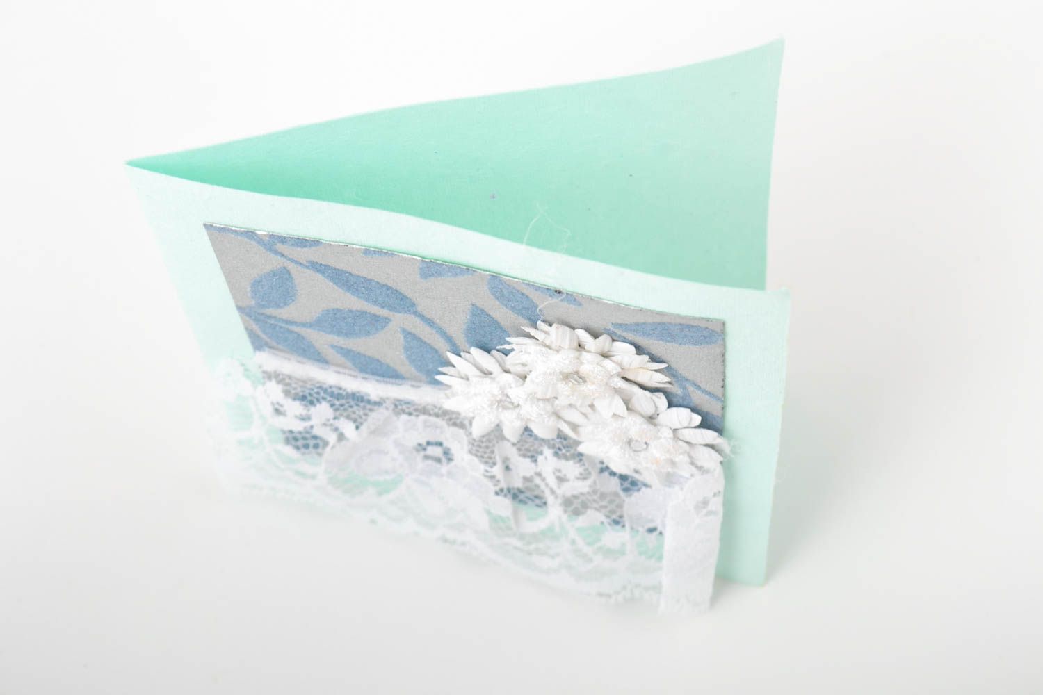 Carte de voeux faite main bleu clair avec fleurs Petit cadeau original photo 4