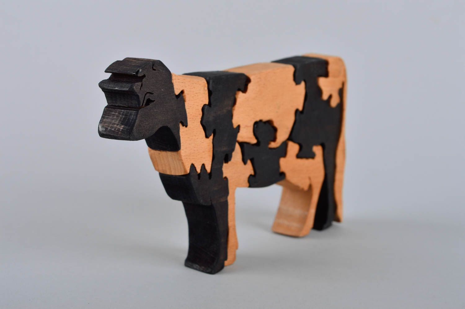 Rompecabeza de madera artesanal pasatiempo original juguete infantil vaca foto 3