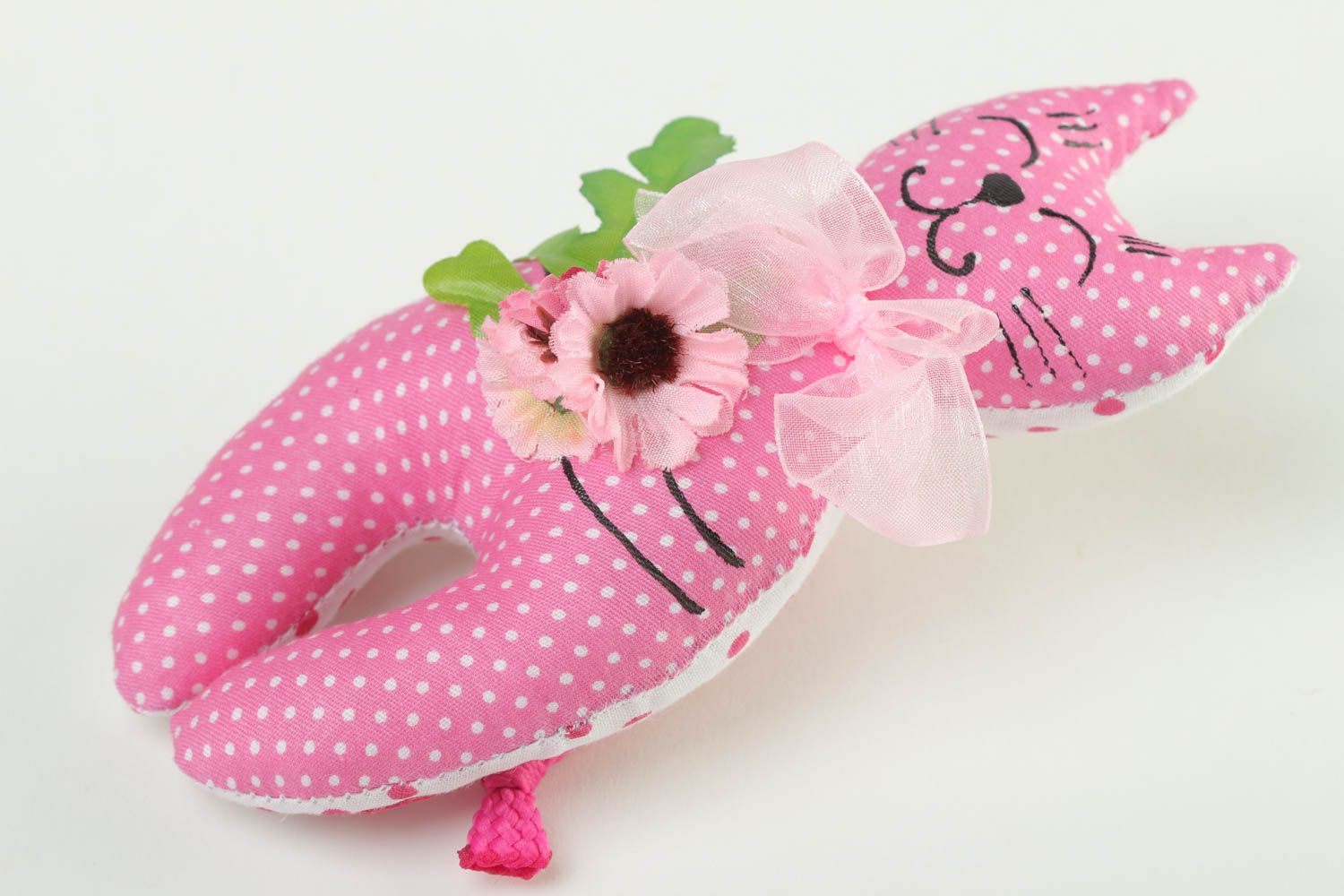 Juguete de tela hecho a mano peluche de animal gata rosada regalo original   foto 2