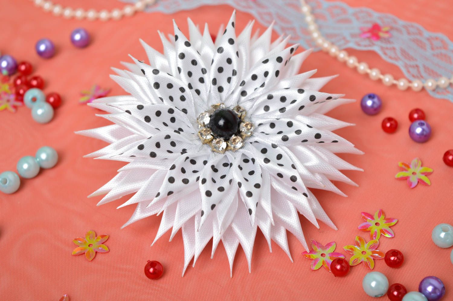 Handmade flower scrunchy stylish satin flower designer scrunchies for children photo 1