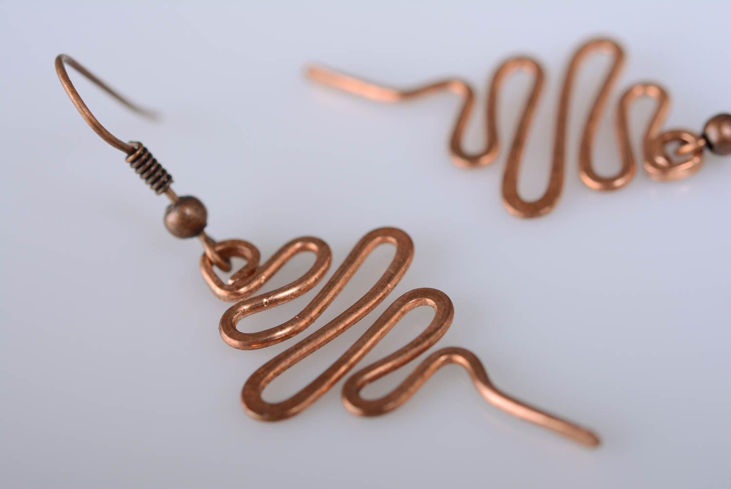 Massive unusual earrings handmade copper earrings wire wrap accessories photo 2