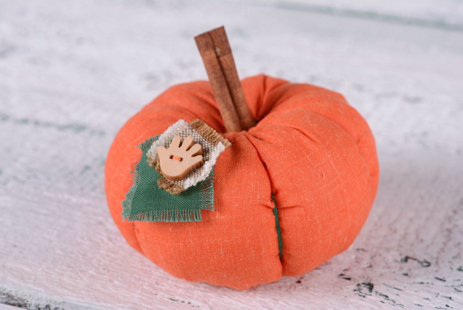 Handmade designer interior soft toy in the shape of orange pumpkin for decor photo 1