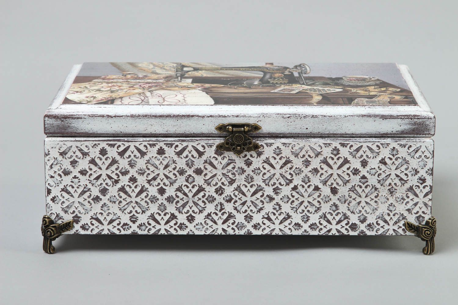 Caja de madera artesanal para costura decoración de interior regalo original foto 2