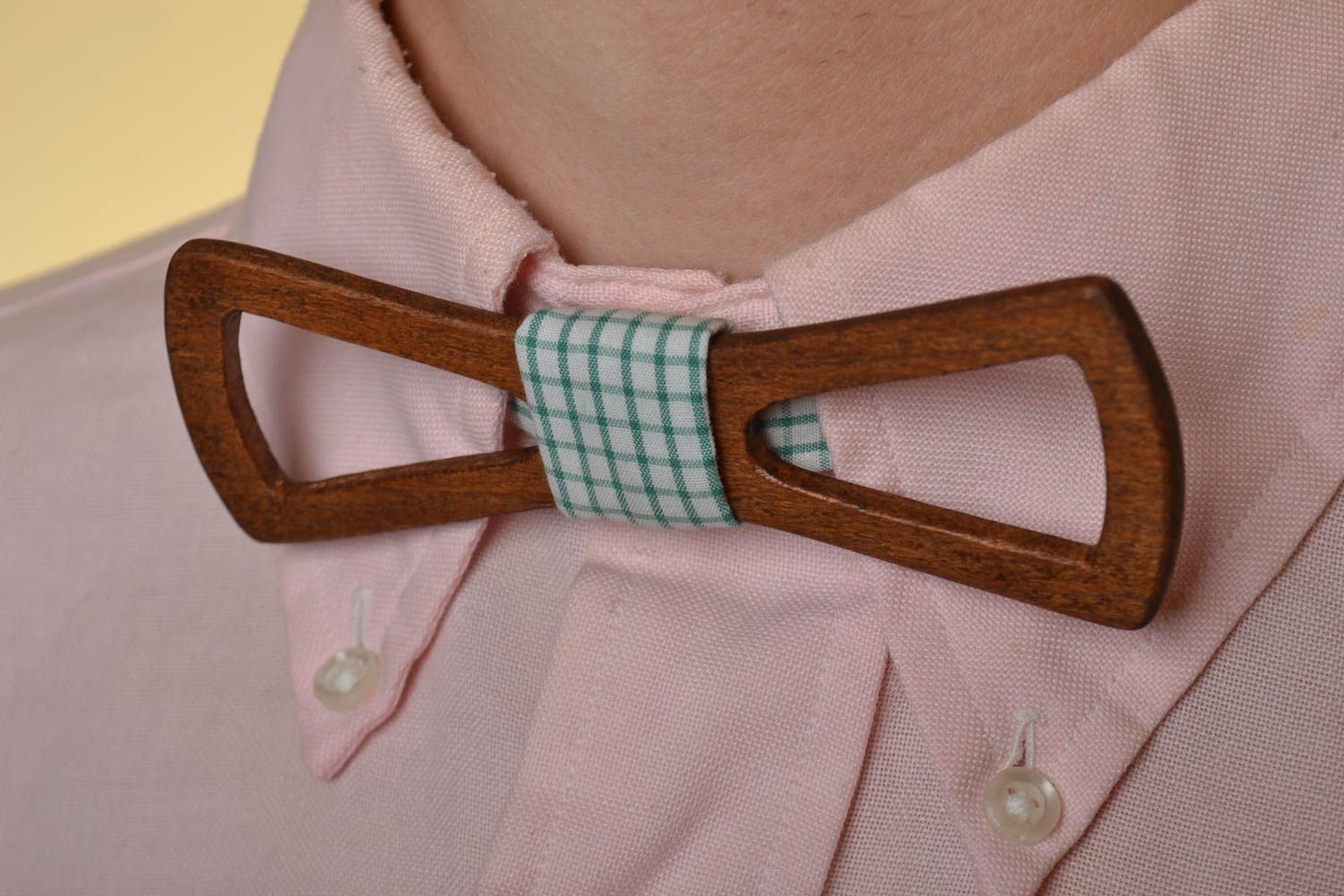 Unusual handmade designer beautiful beech wood bow tie with cotton strap photo 1