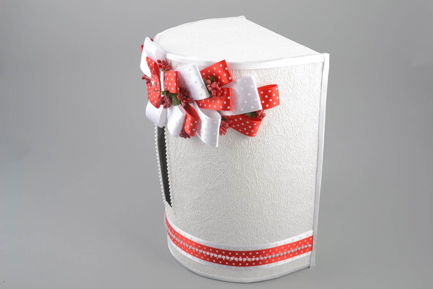 Boîte pour enveloppes de mariage en carton blanche avec rubans faite main photo 4