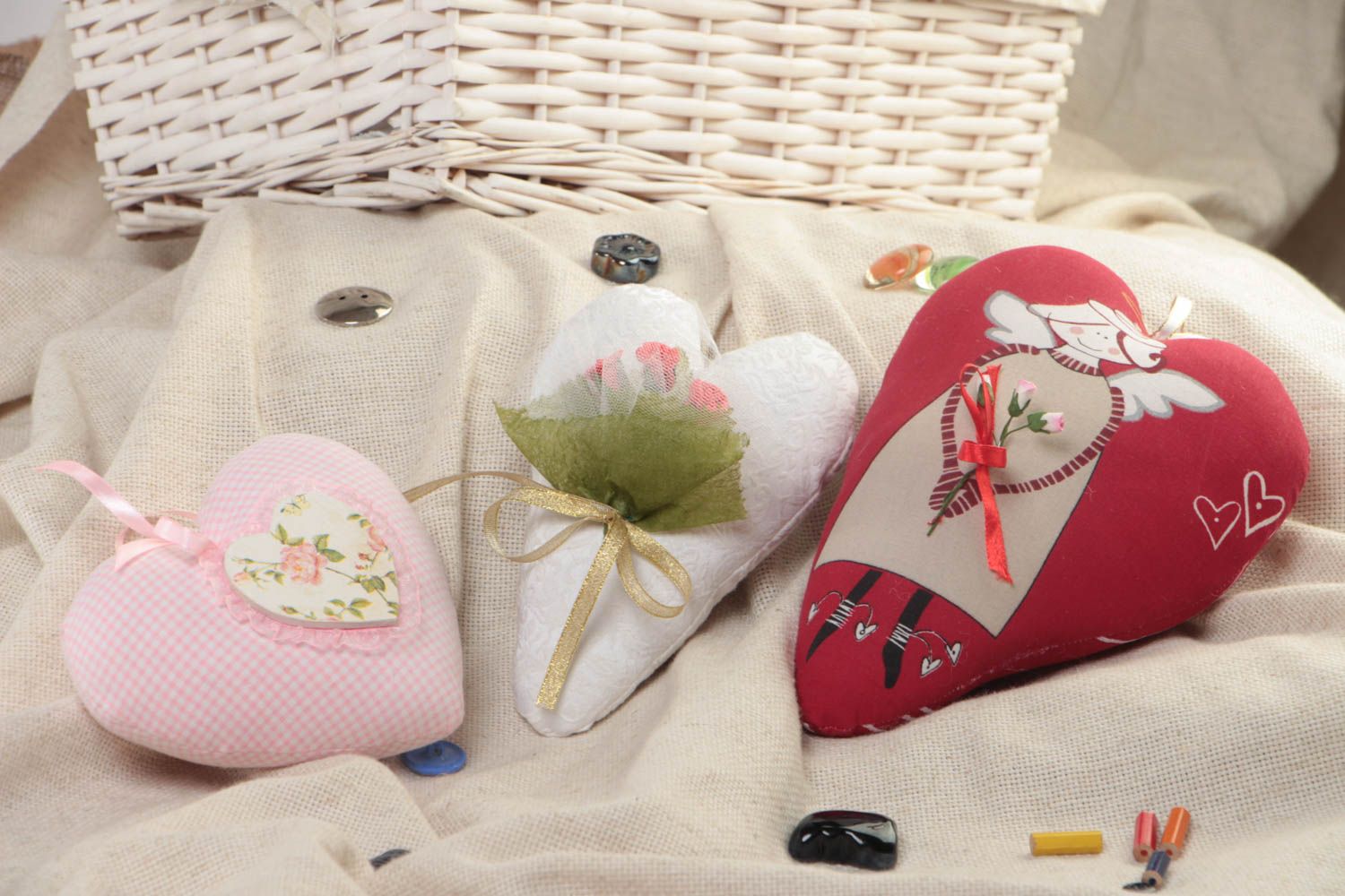 Set of soft pendants handmade designer souvenirs textile beautiful home decor photo 1