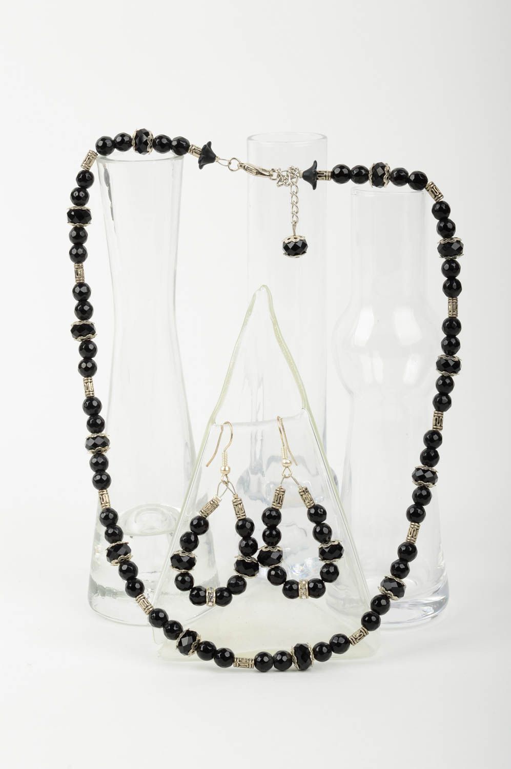 Jewelry set with agate handmade designer necklace feminine cute earrings photo 1