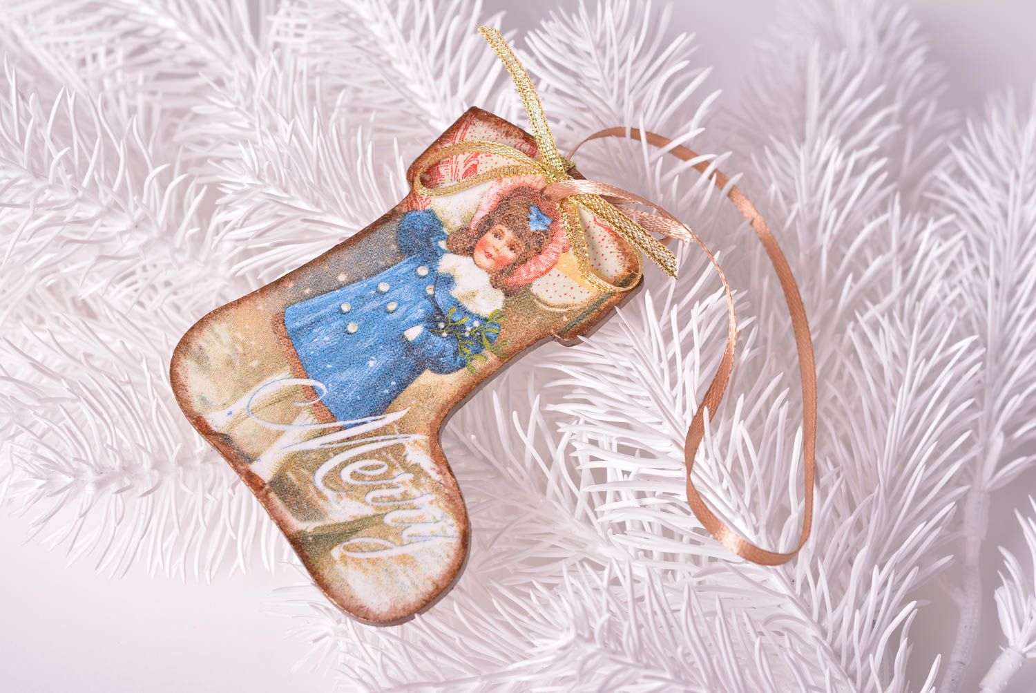 Bota de navidad hecha a mano elemento decorativo juguete de Navidad original foto 1