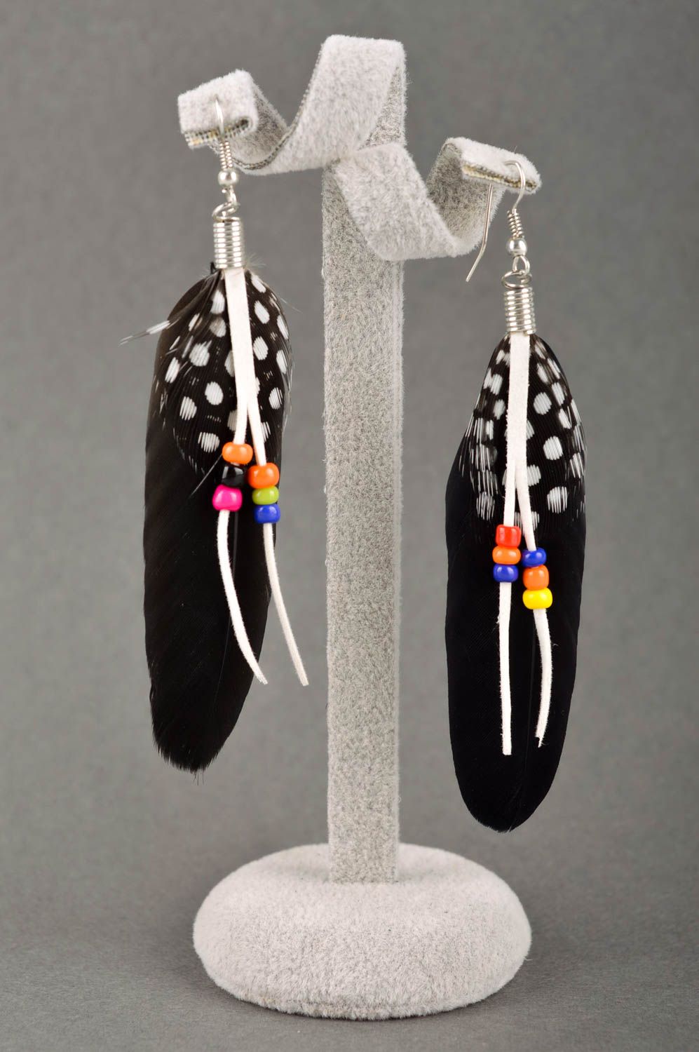 Handmade earrings with charms feather earrings long earrings feather accessories photo 1
