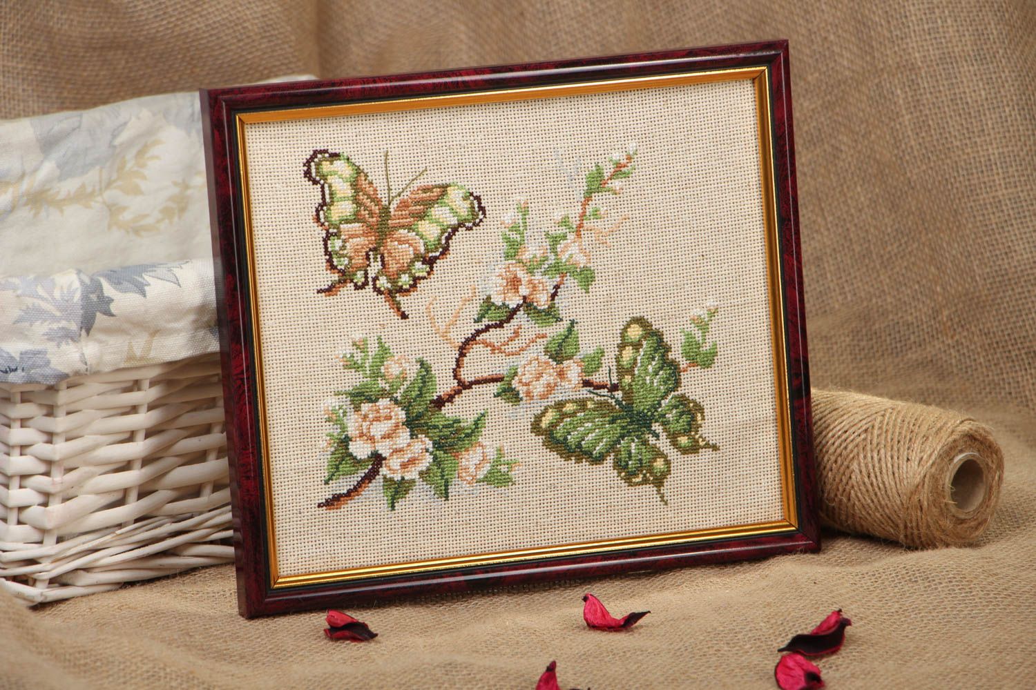 Cross stitched picture Green Butterflies photo 5