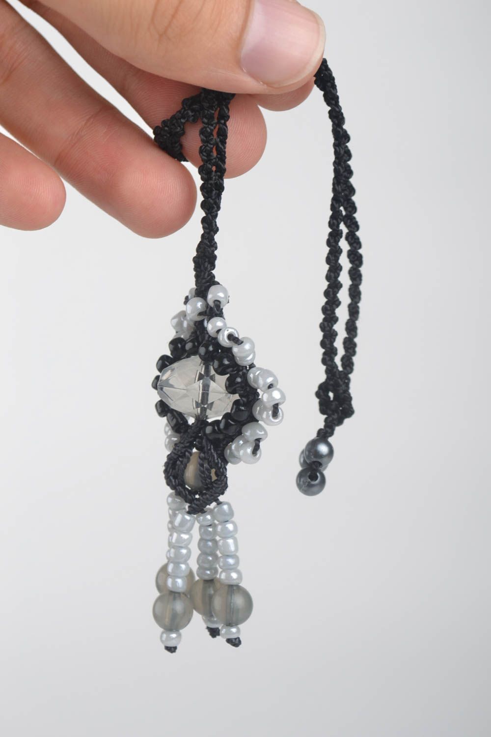 Black textile pendant stylish beaded pendant handmade designer jewelry photo 5
