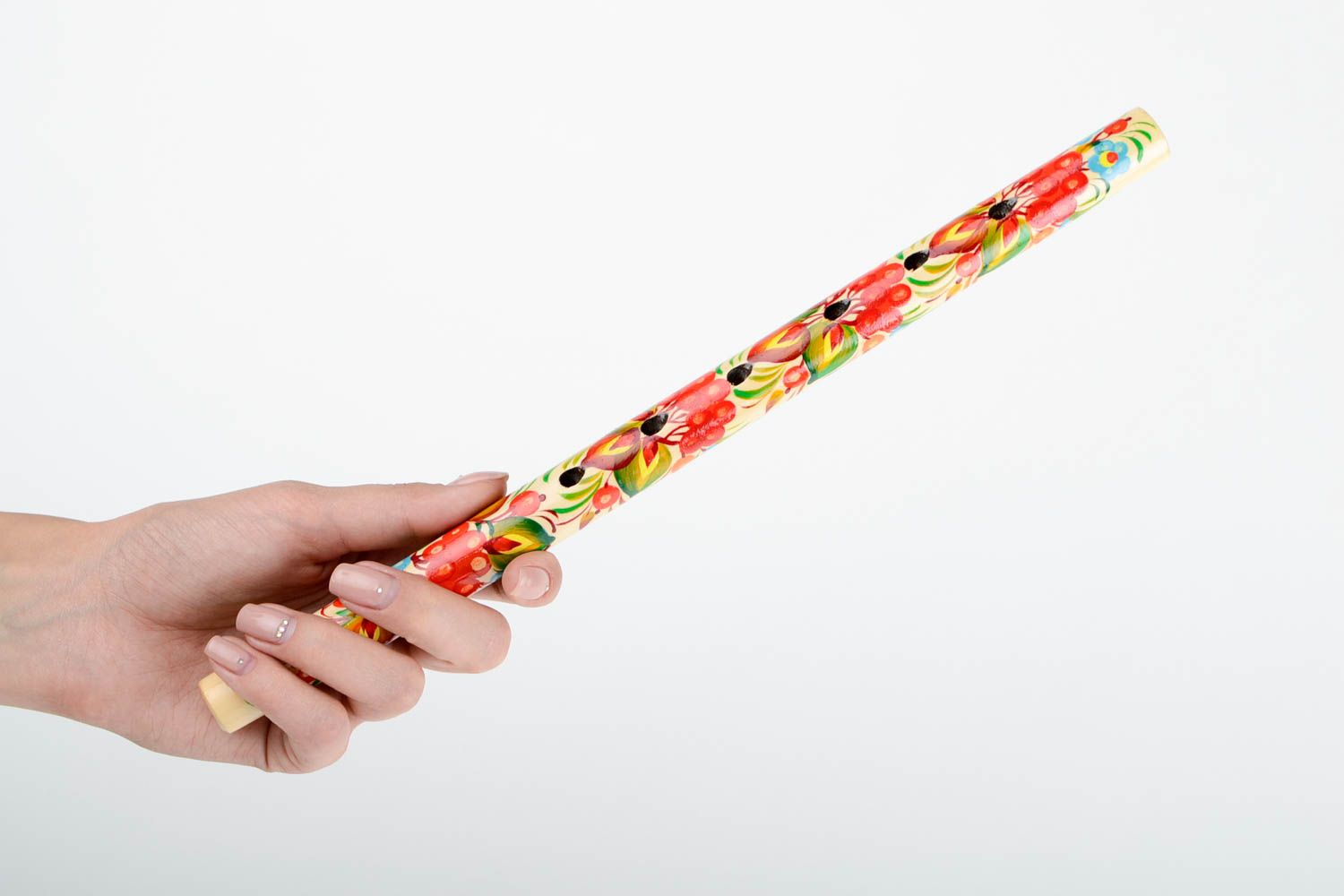 Sopilka Instrument à vent fait main en bois peint à motif floral Cadeau ethnique photo 2