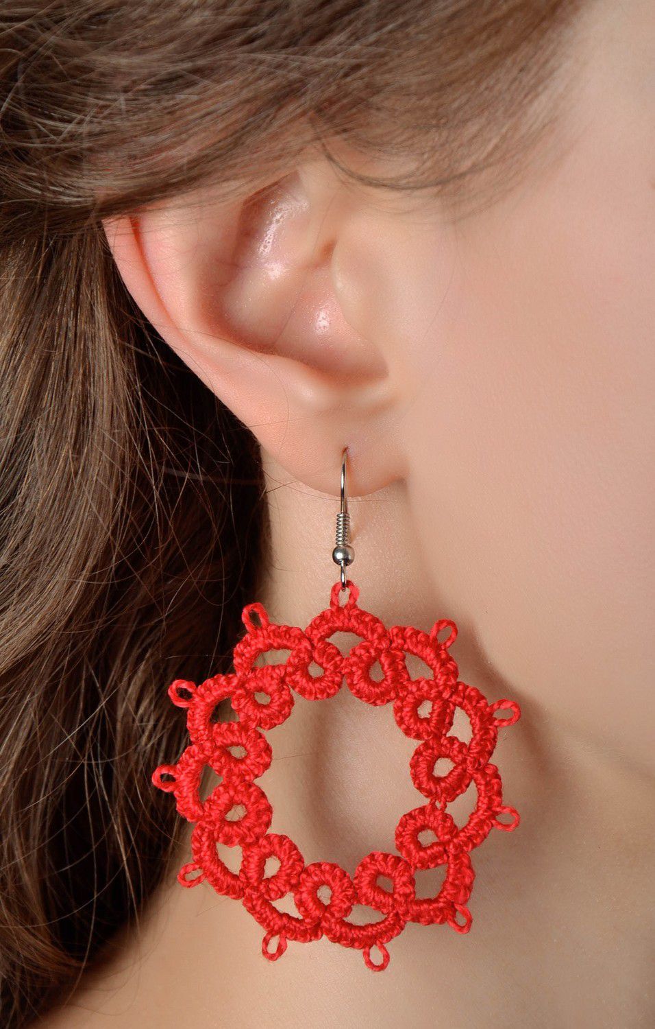 Boucles d'oreilles en dentelles de coton Étoile rouge  photo 4