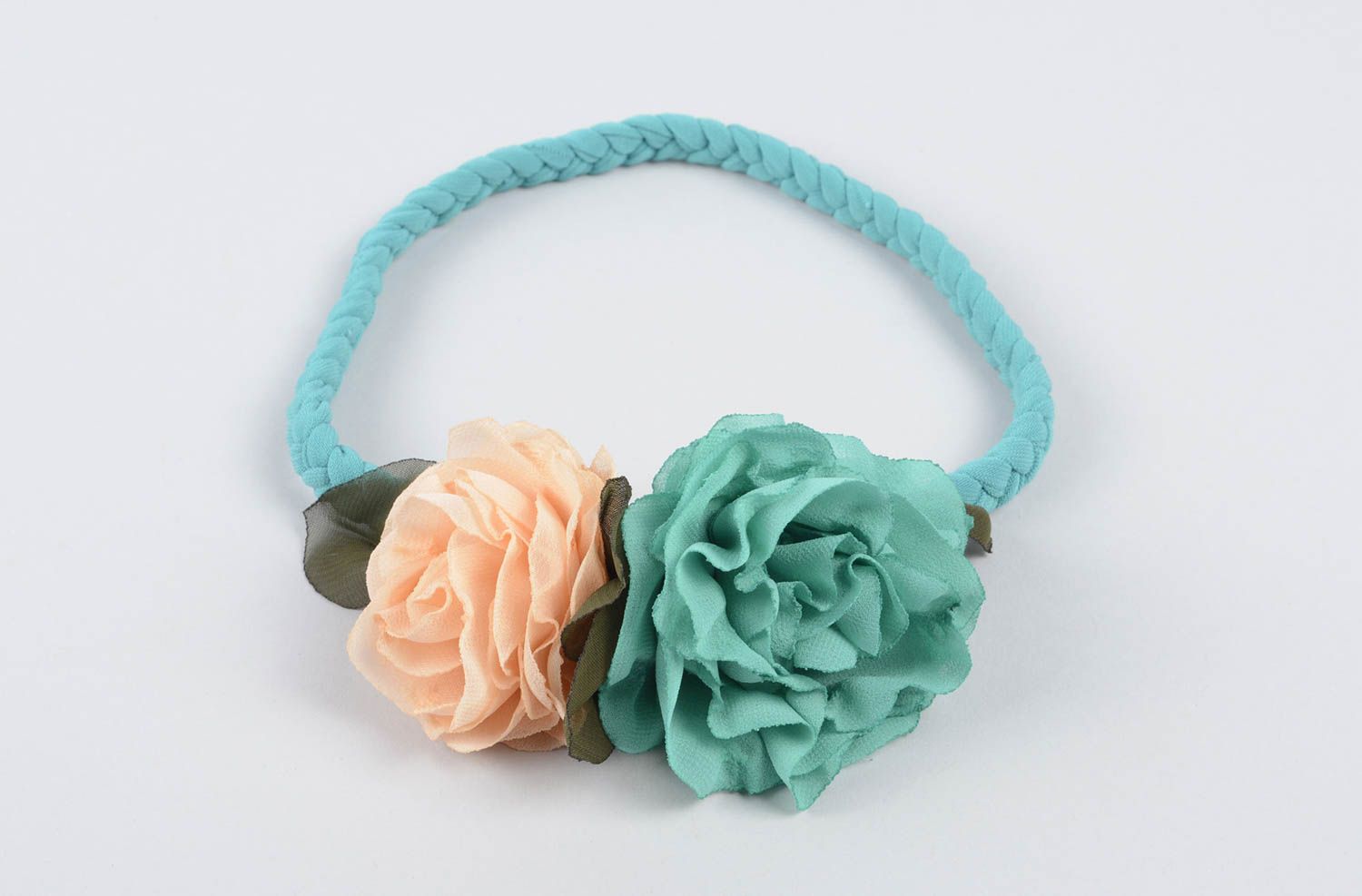 Haarband mit Blumen in Türkis handmade Designer Schmuck Accessoire für Haare  foto 1