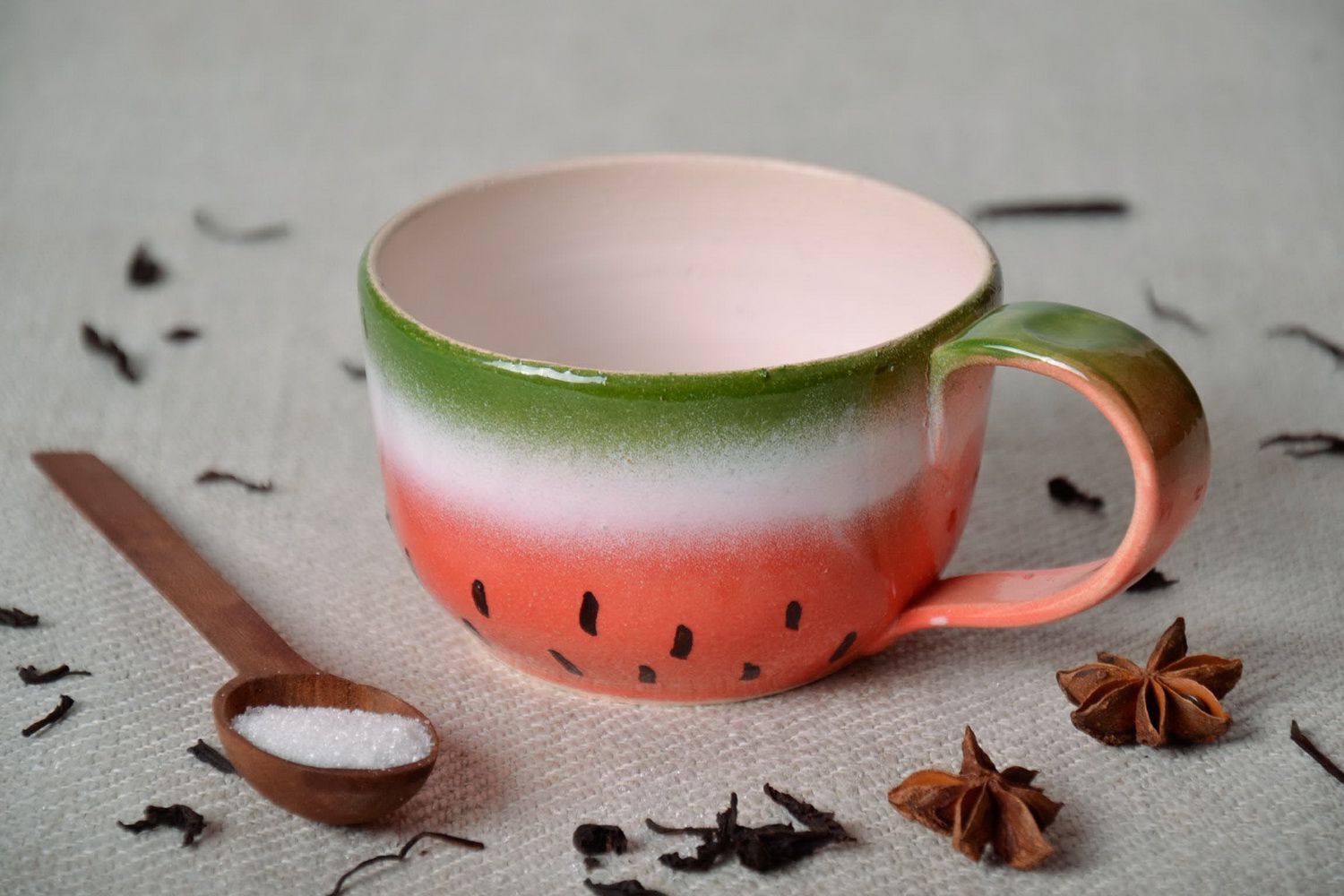 Porcelain 5 oz cup with handle and watermelon pattern photo 1