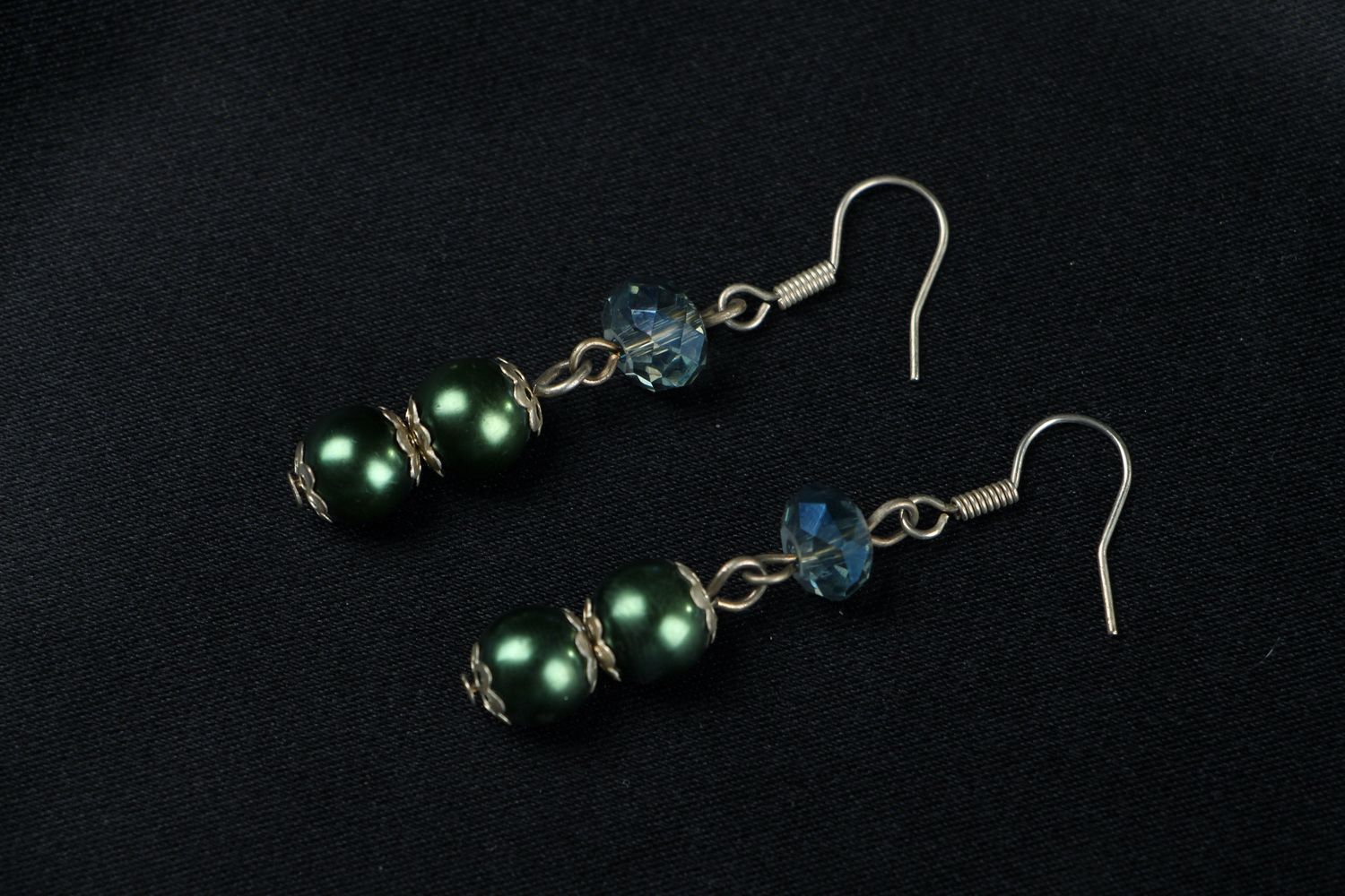 Earrings with crystal ad plastic beads photo 1