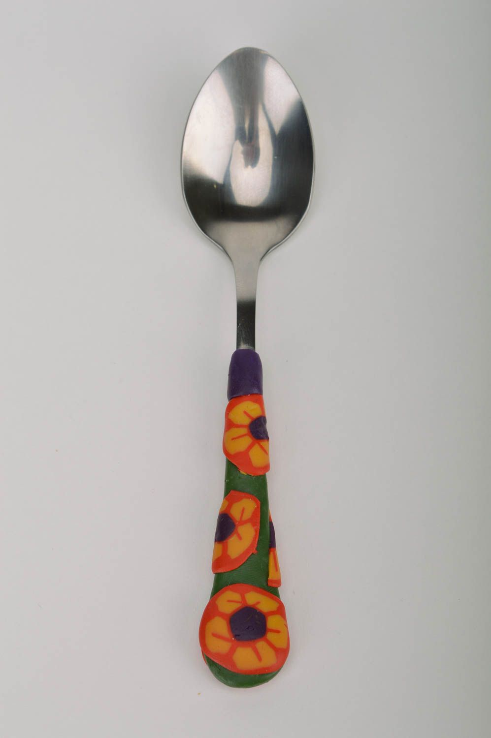 Unusual beautiful handmade designer teaspoon with polymer clay handle photo 2