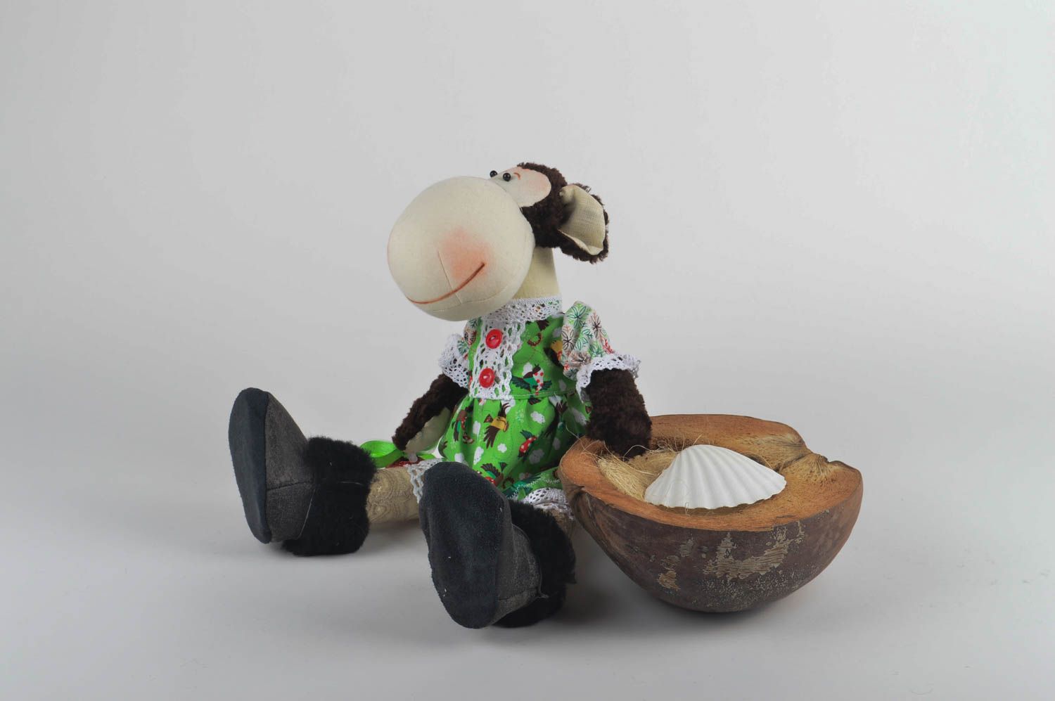 Игрушка обезьяна хэнд мэйд детская игрушка из льна мягкая игрушка текстильная фото 1