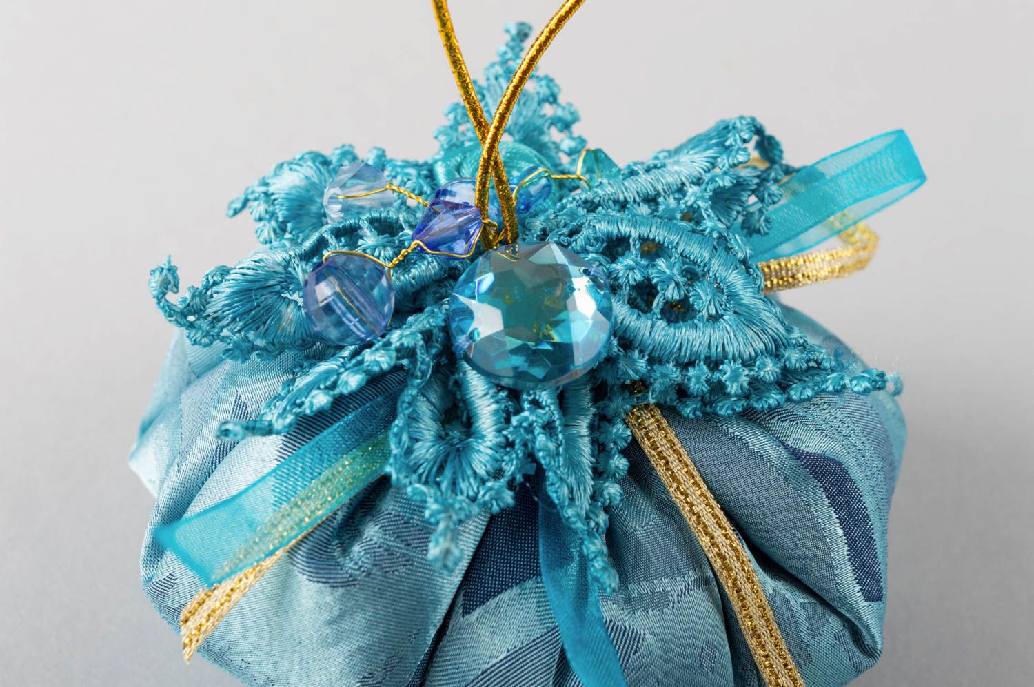 Голубая интерьерная подвеска из ткани ручной работы оригинальная симпатичная фото 5