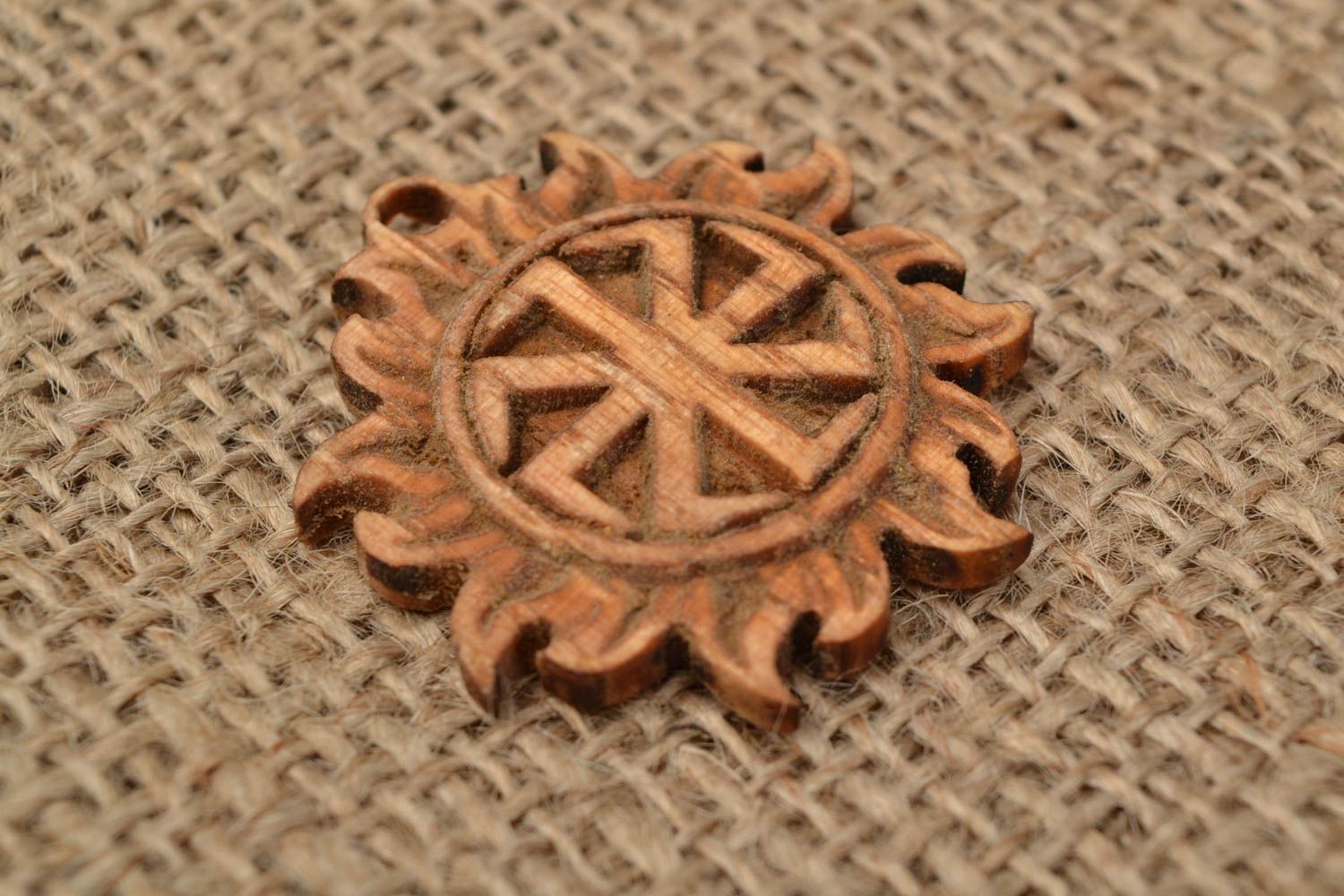 Slavic pendant amulet made of natural wood beautiful talisman Kolovrat 8 rays  photo 1