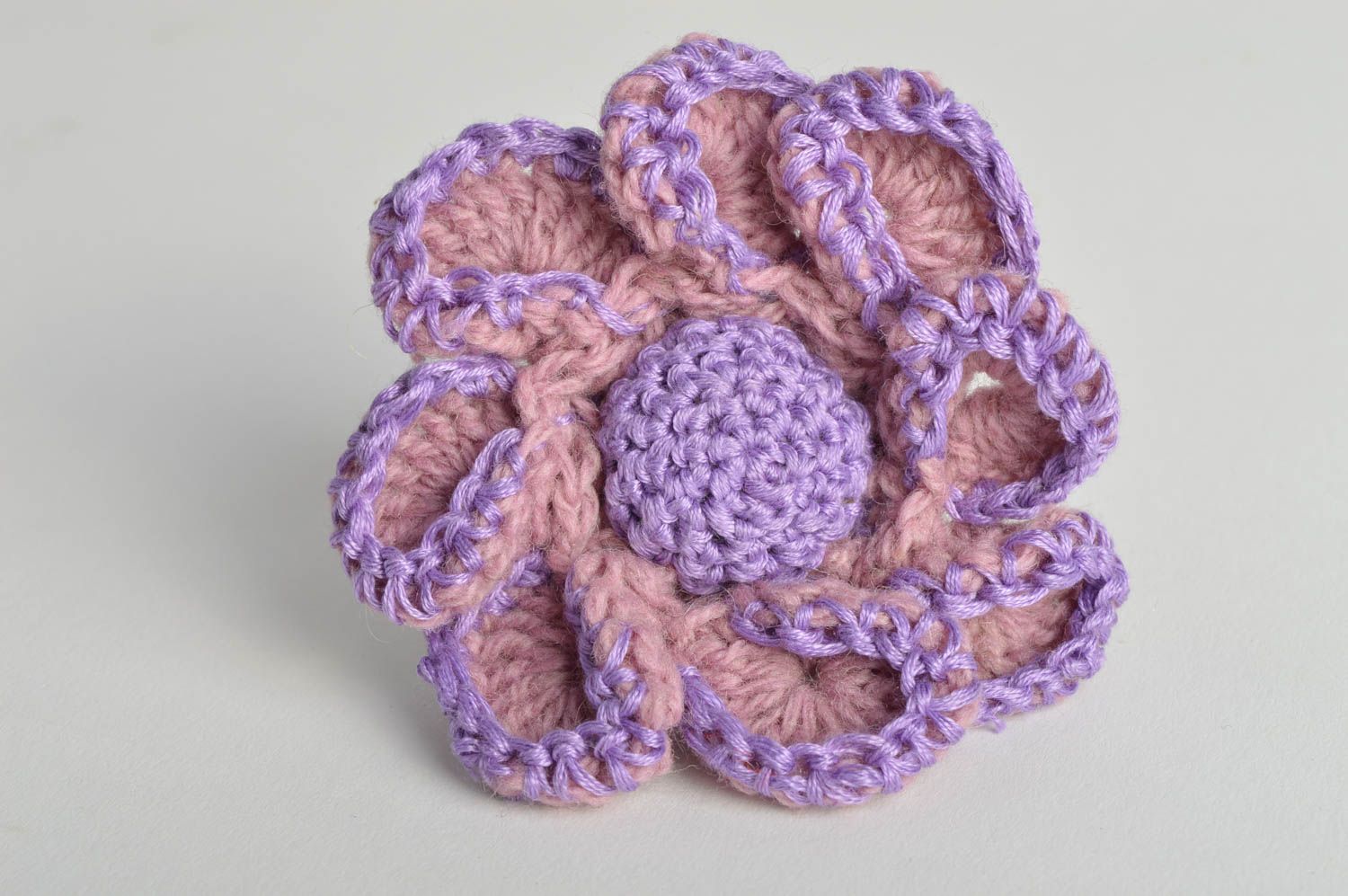 Unusual beautiful children's homemade crochet flower hair tie lilac photo 3