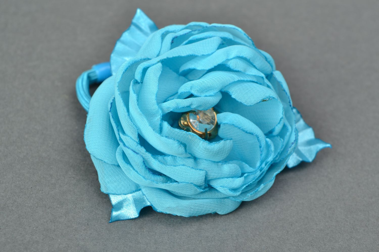 Резинка для волос в виде цветка из шифона Голубой пион фото 3