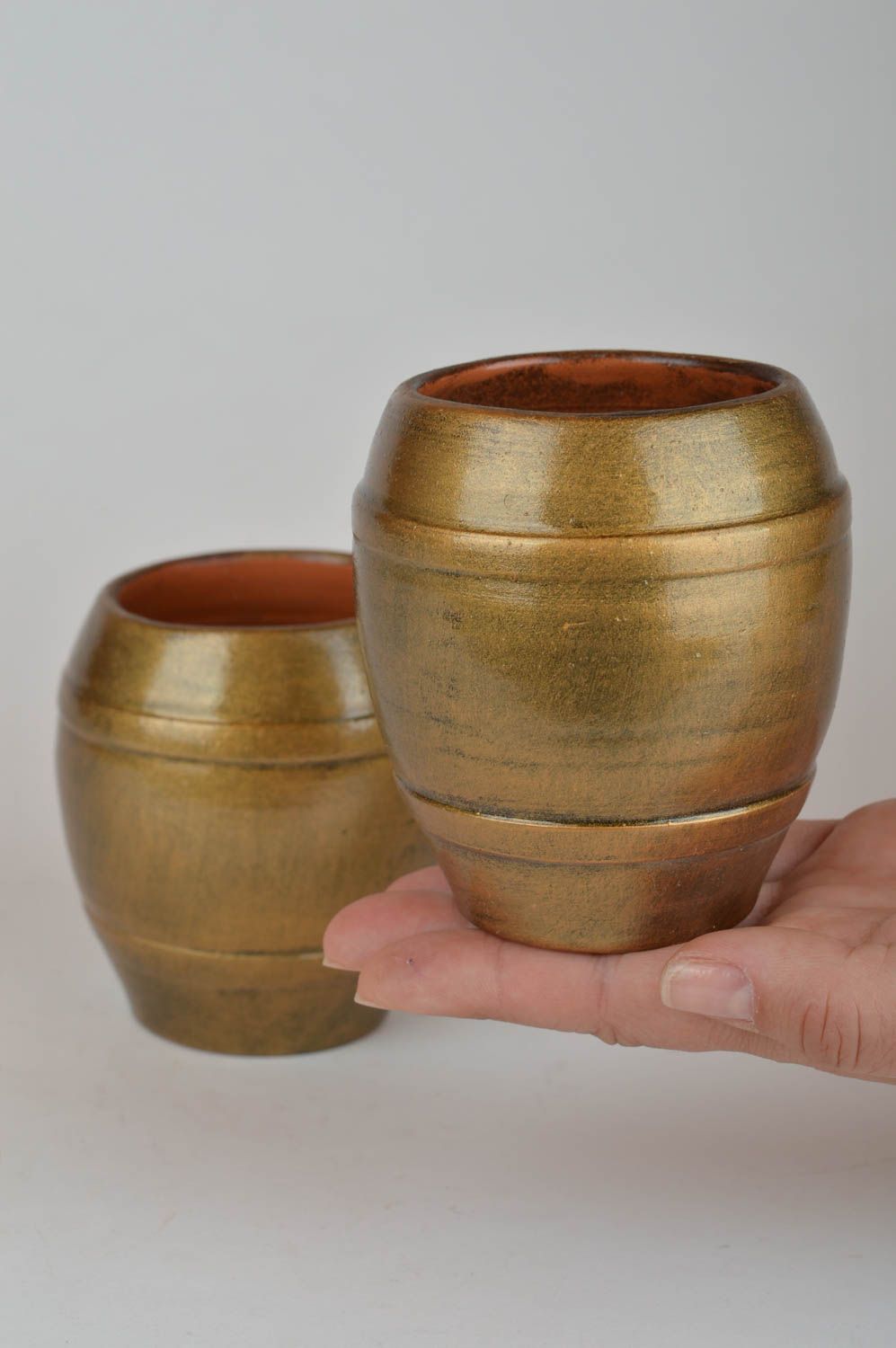 Vasos de barro juego de 2 piezas de capacidad de 150 ml hechos a mano bonitos foto 2