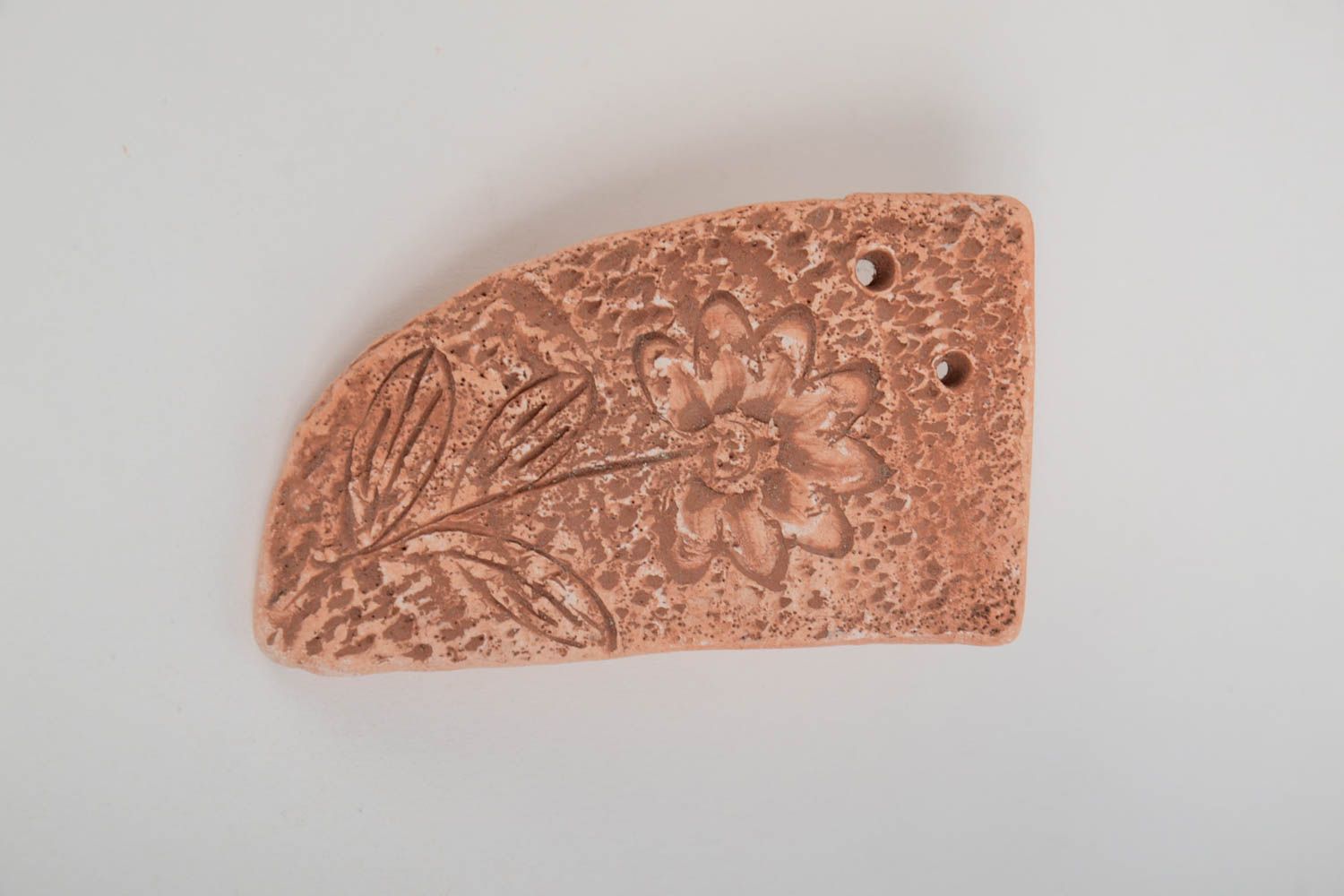 Handmade designer ceramic craft blank for jewelry making with embossed flower photo 2