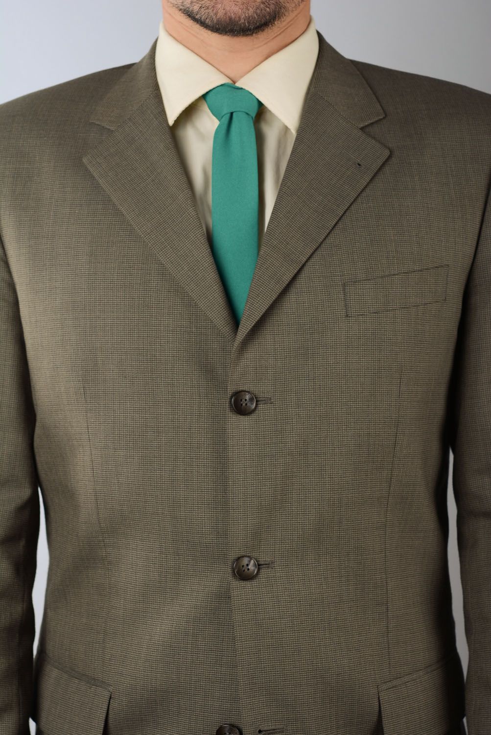 Cravate turquoise en gabardine faite main photo 4