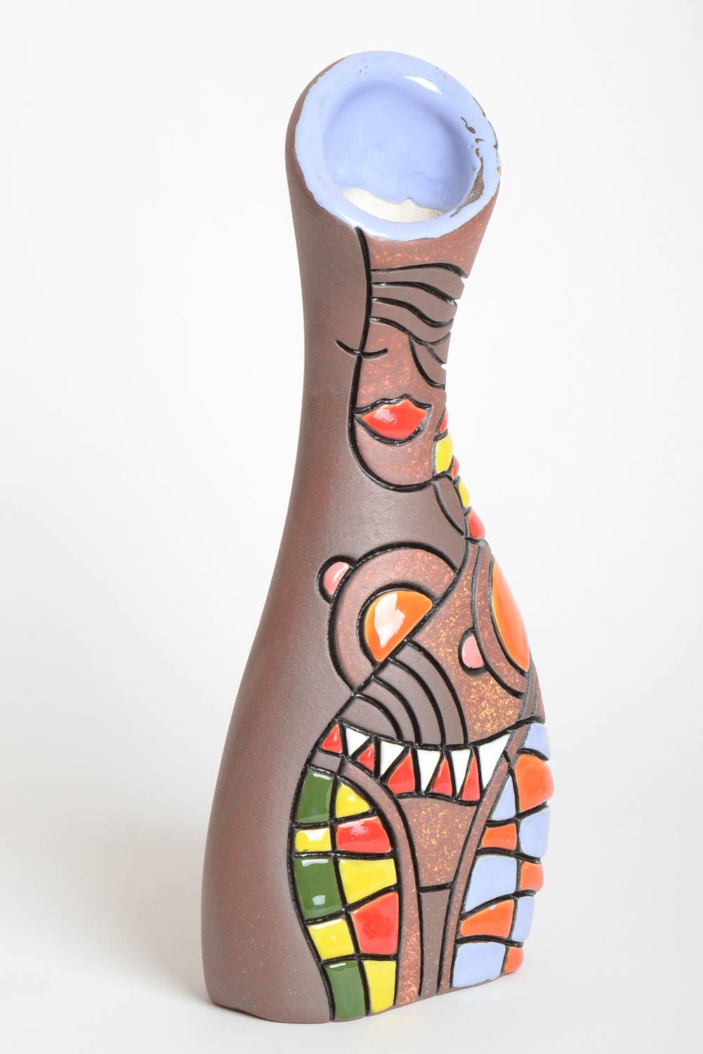 Handmade Deko Wohnzimmer Vase aus Ton Haus Deko Keramik Vase extravagant bunt foto 2