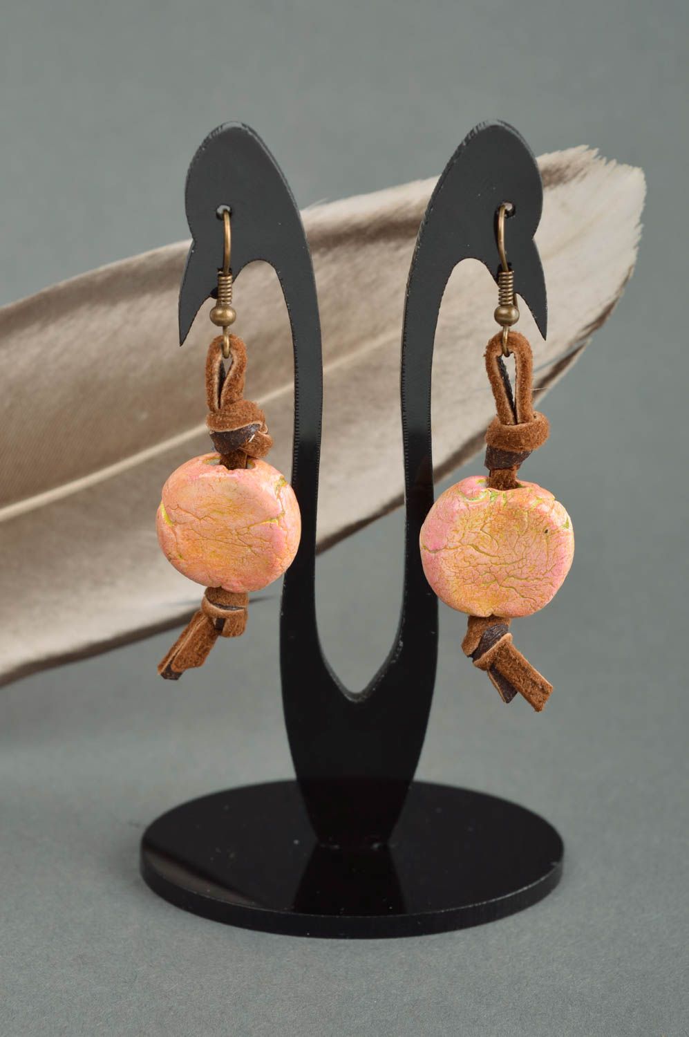 Long handmade plastic earrings dangle leather earring polymer clay ideas photo 1