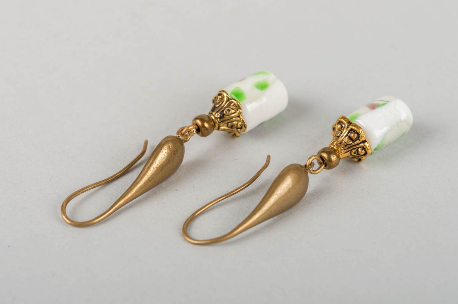 Elegant stylish unusual handmade earrings made of Murano glass and brass photo 4