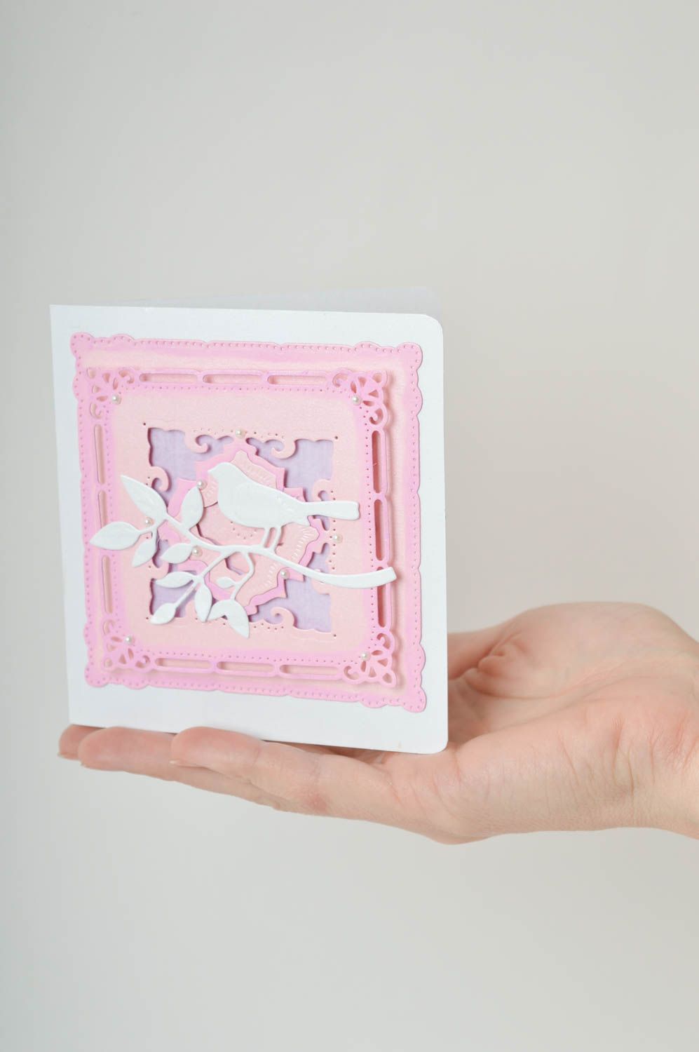 Carte de voeux faite main Carte de souhait rose carrée Cadeau original photo 5