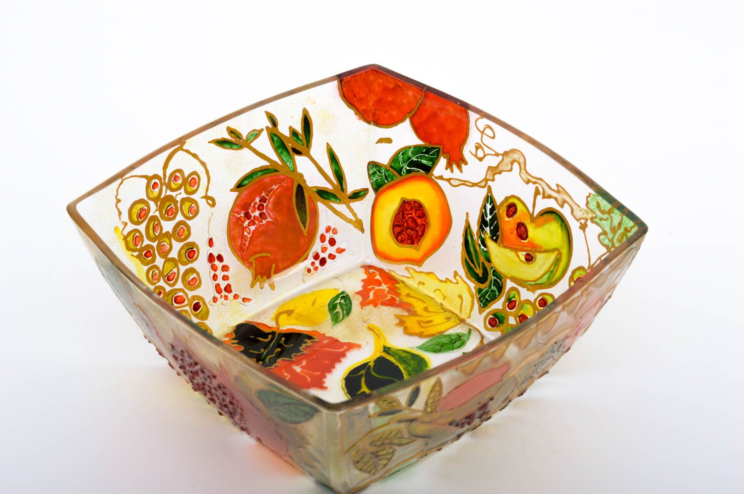 Ваза для фруктов ручной работы стеклянная посуда миска для фруктов витражная фото 1