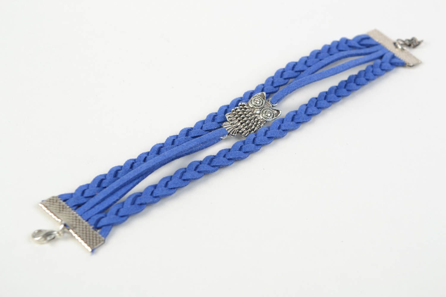 Браслет из замшевого шнура с подвеской совой синий ручной работы женский фото 5
