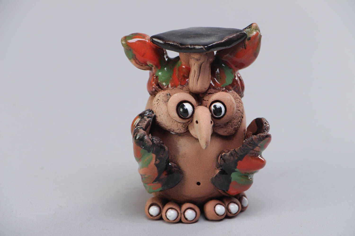 Handmade collectible miniature ceramic figurine painted with acrylics Wise Owl photo 2