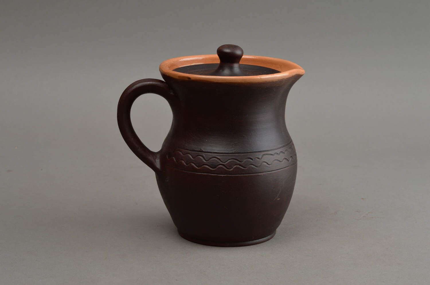 15 oz clay glazed ceramic milk jug with handle and lid 6, 1,34 lb photo 9