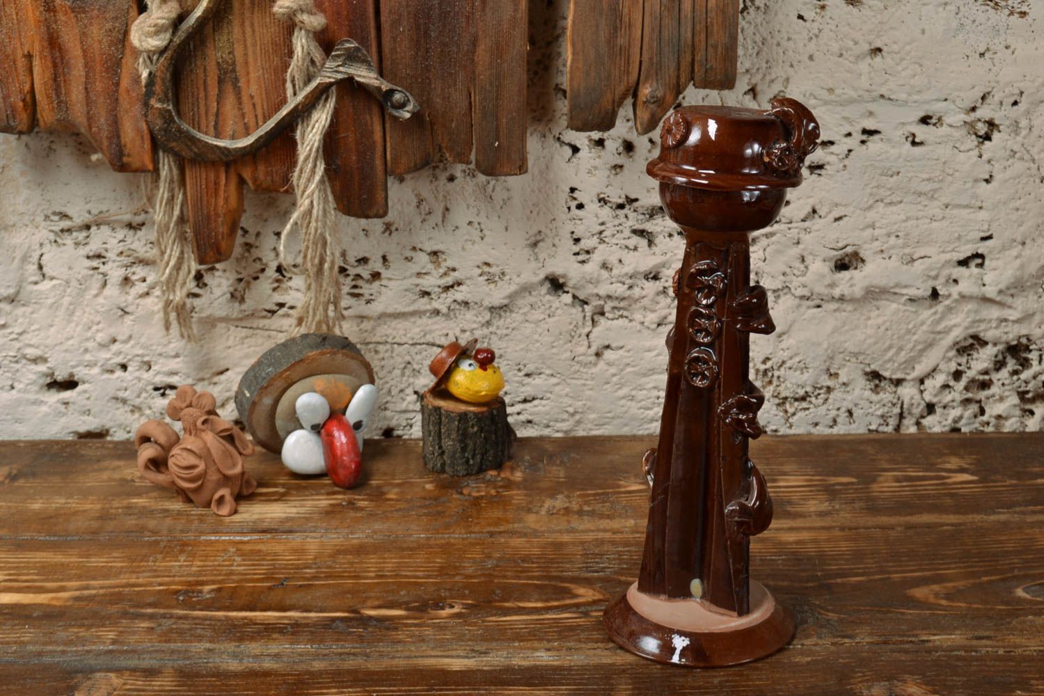 Unusual beautiful handmade designer brown clay statuette for table decor photo 1