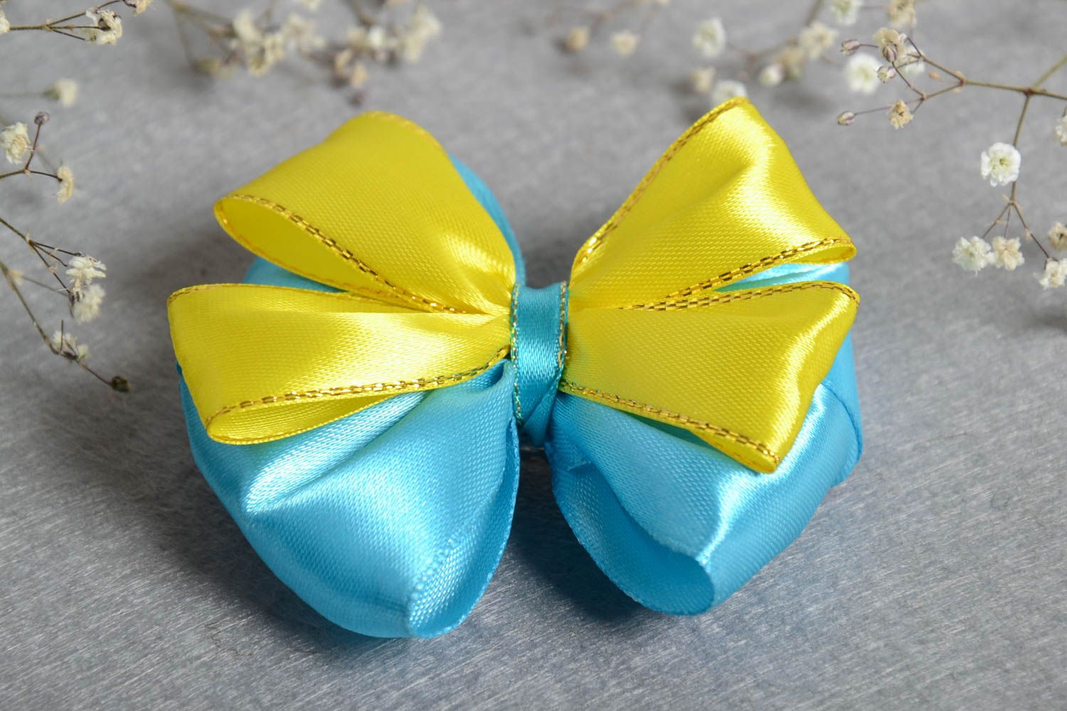 Bright handmade ribbon bow hair clip homemade barrette hair bow hair style ideas photo 1