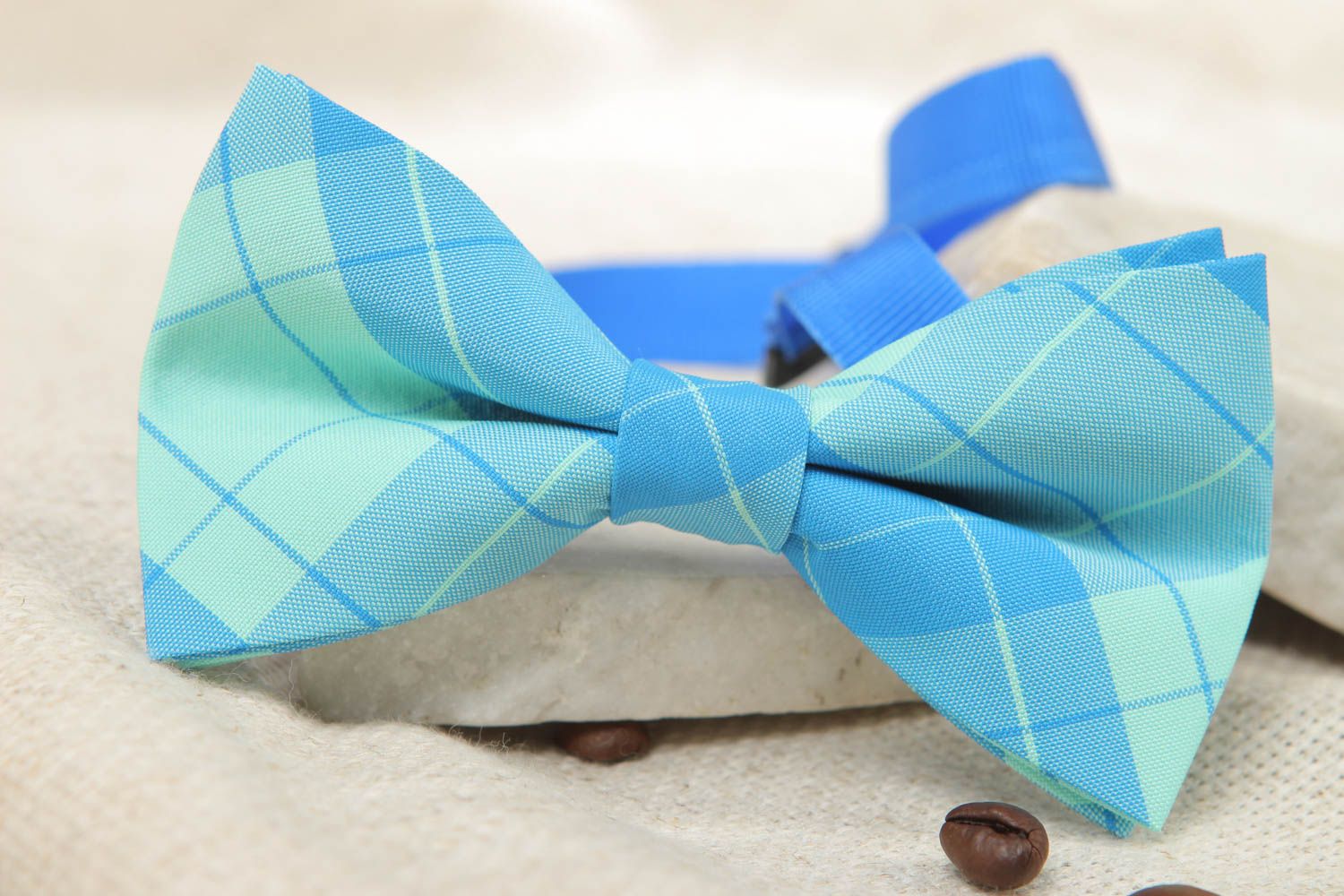 Blue fabric bow tie photo 5