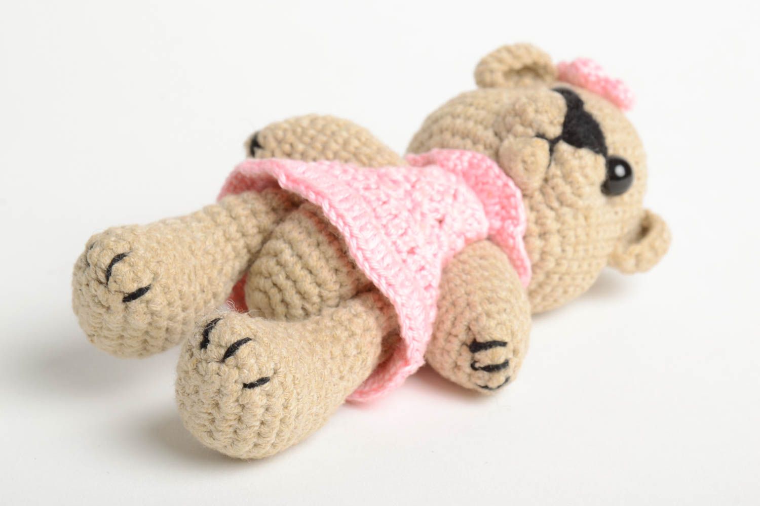 Cute crocheted bear stylish handmade soft toy unusual present for kids photo 3
