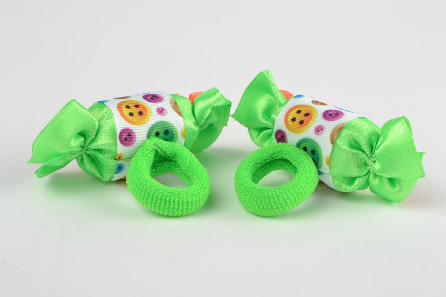 Set of handmade colorful children's designer textile hair ties 2 pieces Candies photo 4