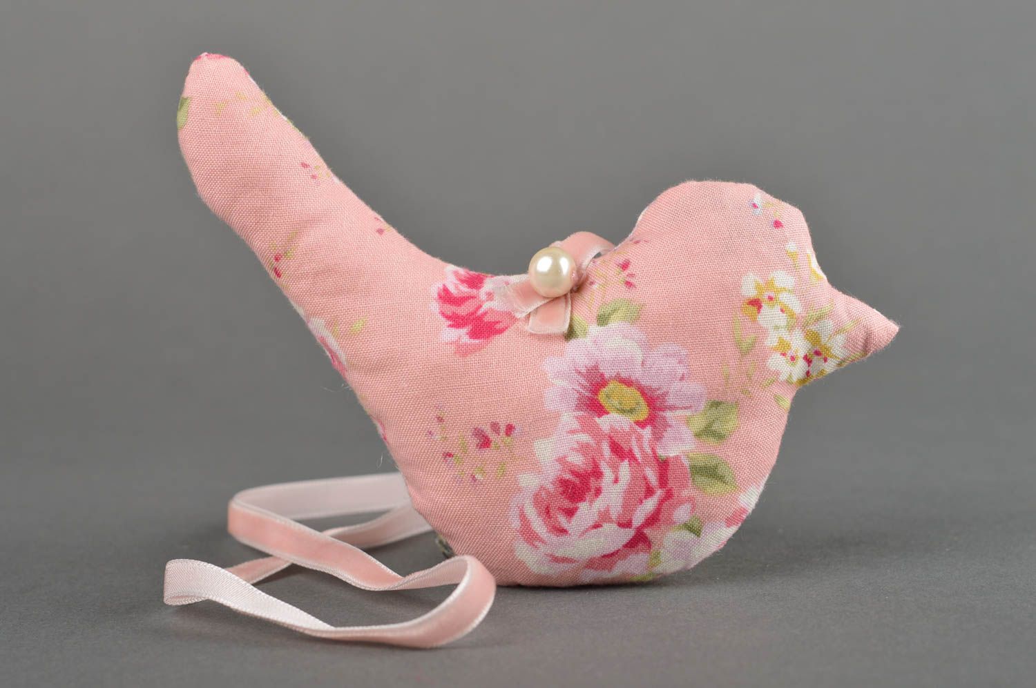 Handmade rosa Kuscheltier Vogel Deko Anhänger Wohn Accessoire blumig zart foto 2