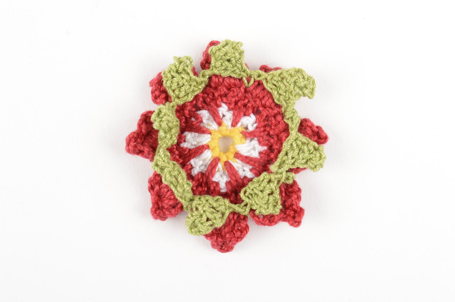 Fleur tricot fait main Fourniture bijoux rouge vert de coton Loisirs créatifs photo 3